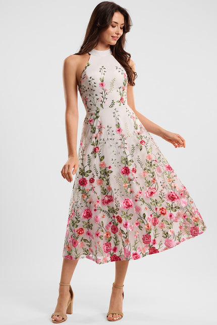 Robe Midi Noire Florale Élégante - gallery 4