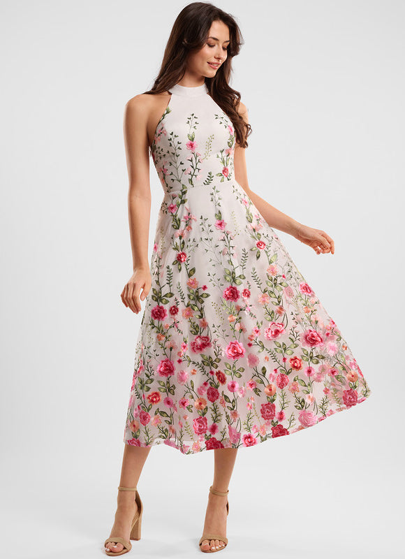 Robe Midi Noire Florale Élégante - gallery 4