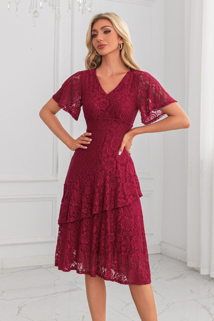 Robe Midi Dentelle Bordeaux - gallery 4