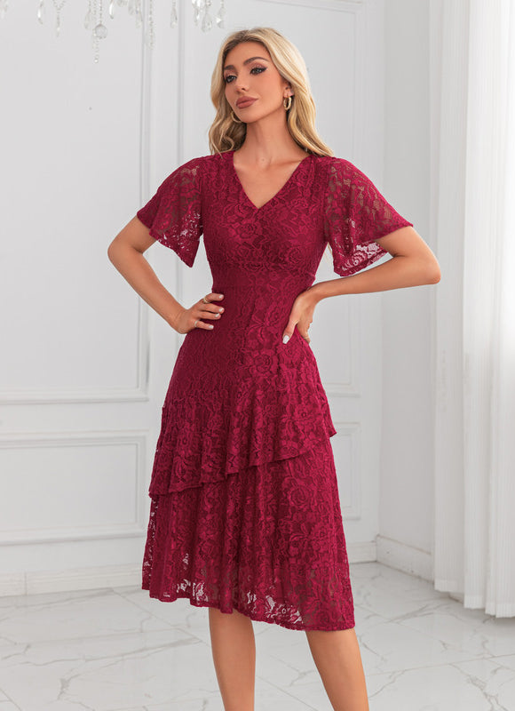 Robe Midi Dentelle Bordeaux - gallery 4