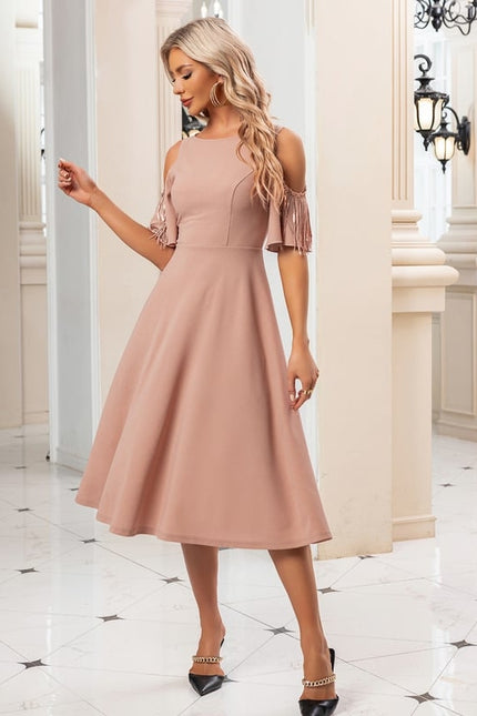 Robe Midi Frange Nude - gallery 1