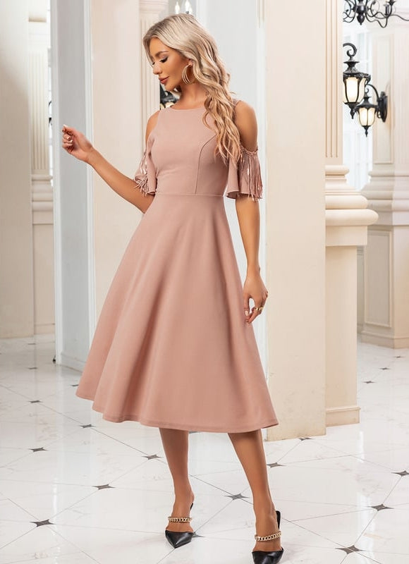 Robe Midi Frange Nude - gallery 1
