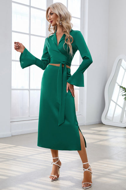 Robe Midi Satinée À Manches Évasées