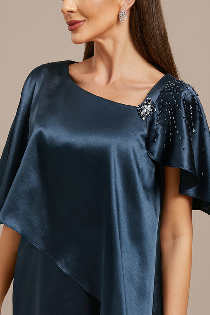 Robe Midi Satinée Marine Élégante - gallery 6