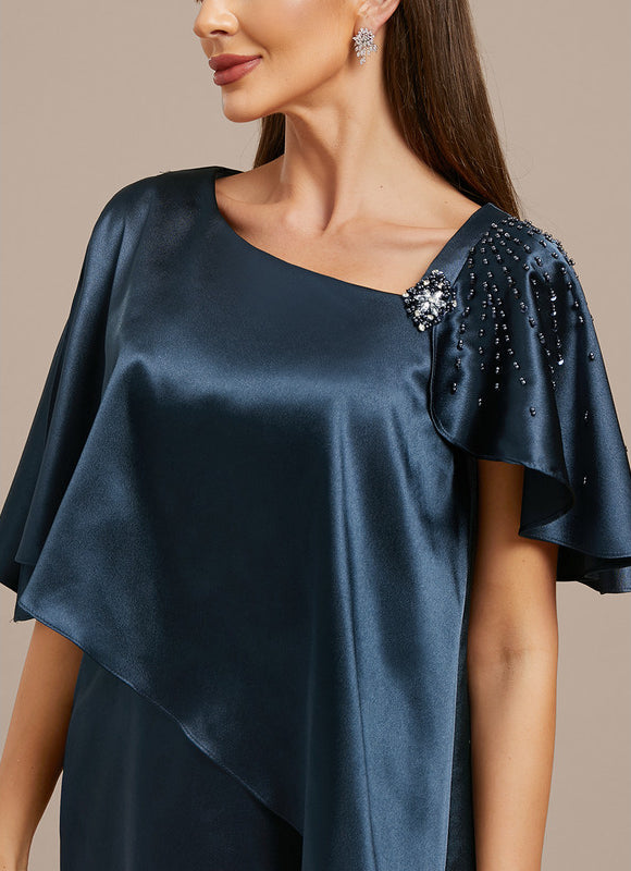 Robe Midi Satinée Marine Élégante - gallery 6