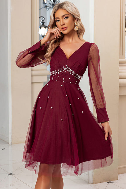 Robe Midi Bordeaux Tulle Perlée - gallery 3
