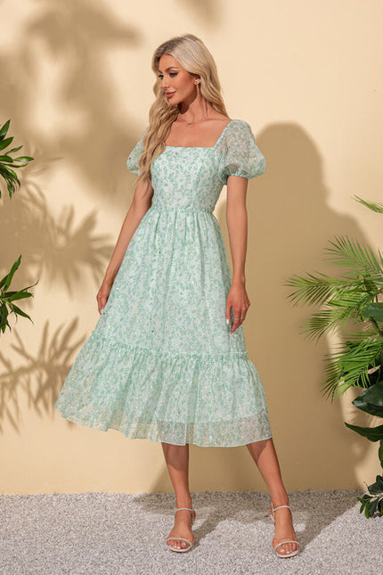 Robe Midi Verte Aérienne - gallery 3