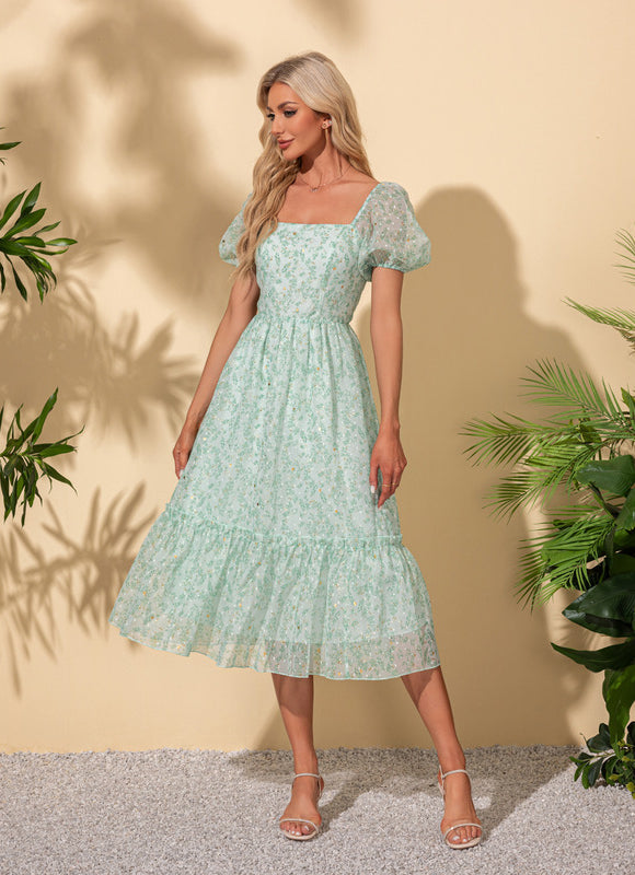 Robe Midi Verte Aérienne - gallery 3