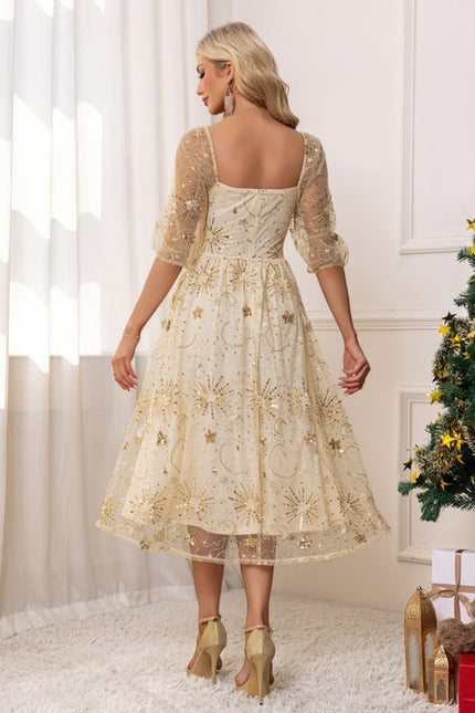 Robe Midi Dorée Scintillante - gallery 1