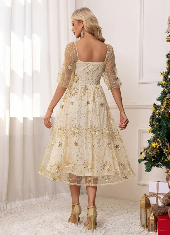 Robe Midi Dorée Scintillante - gallery 1