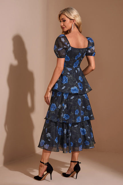 Robe Midi Midi Volants Bleu - gallery 2