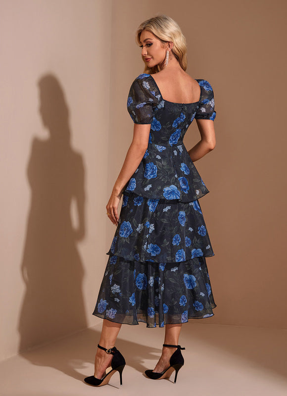 Robe Midi Midi Volants Bleu - gallery 2