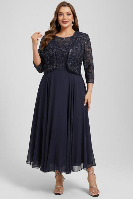 Robe Midi Élégance Marine Éthérée - gallery 8