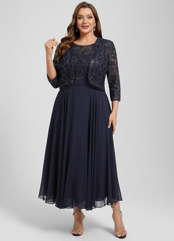 Robe Midi Élégance Marine Éthérée - gallery 8