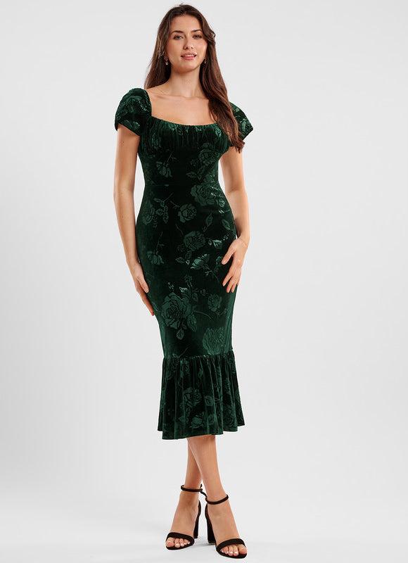 Robe Midi Velours Floral