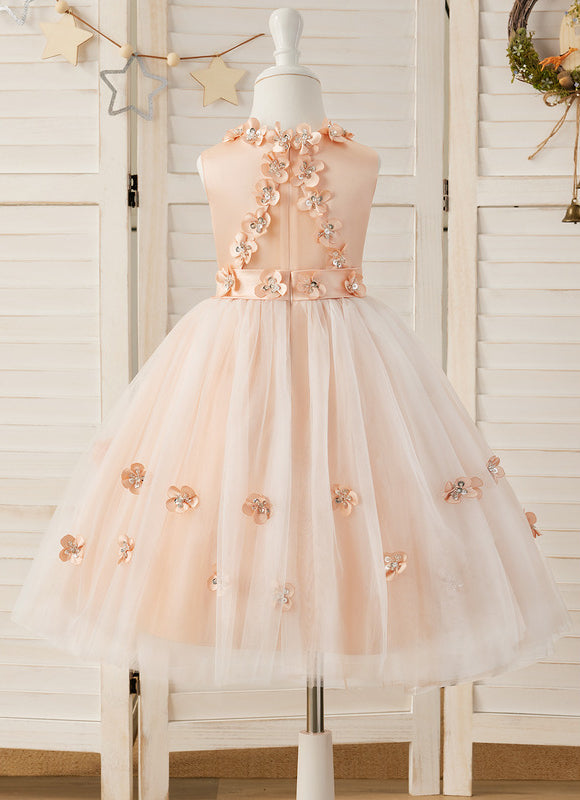 Robe Midi Satinée Pêche Tulle Fleuri - gallery 9