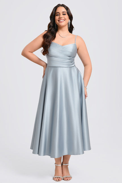 Robe Midi Satin Bleu Ciel - gallery 9