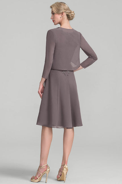 Robe Midi Taupe Col Rond Dentelle - gallery 4