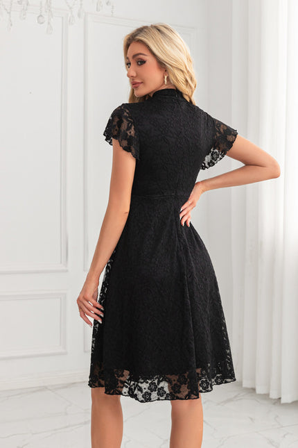 Robe Midi Grise En Dentelle - gallery 2