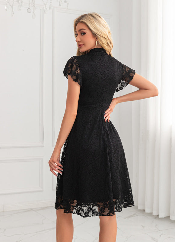 Robe Midi Grise En Dentelle - gallery 2