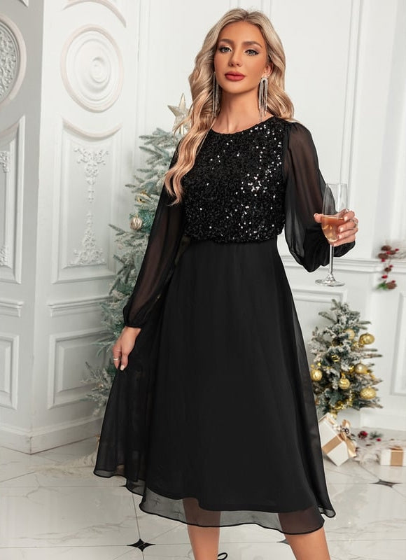 Robe Midi Paillettes Noire - gallery 2
