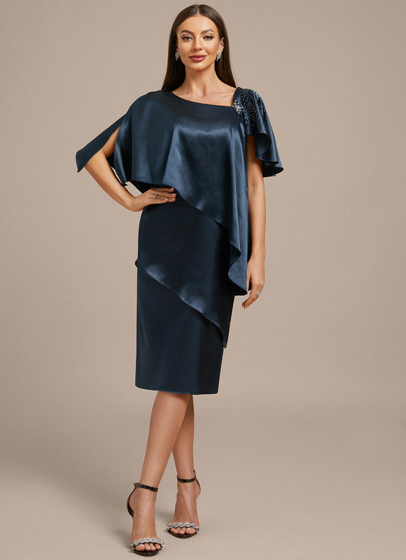 Robe Midi Satinée Marine Élégante