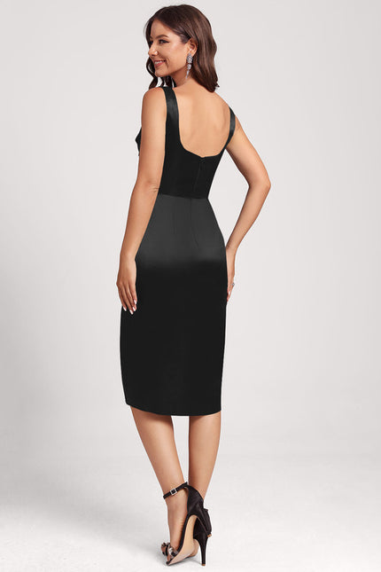 Robe Midi Satin Noir Élégant - gallery 1
