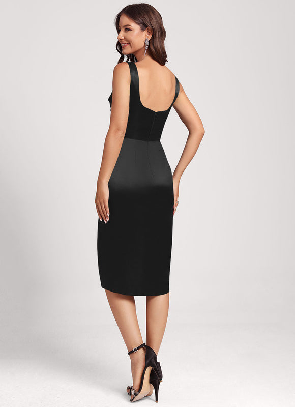 Robe Midi Satin Noir Élégant - gallery 1