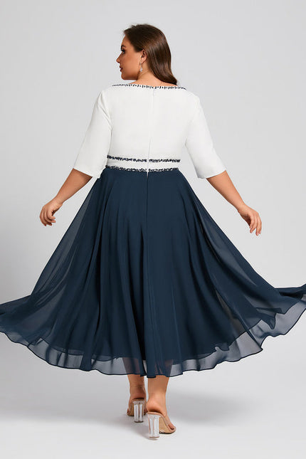 Robe Midi Élégante Marine - gallery 9