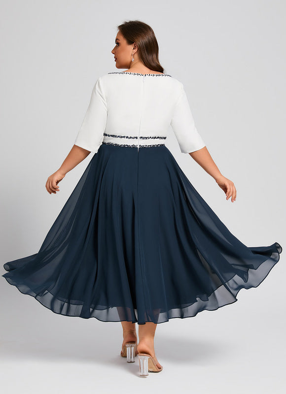 Robe Midi Élégante Marine - gallery 9