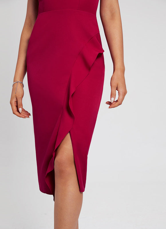 Robe Midi Froncée Cerise - gallery 3