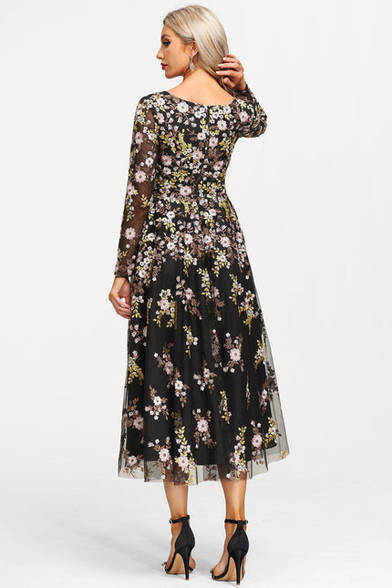 Robe Midi Élegante Noir Floral - gallery 5