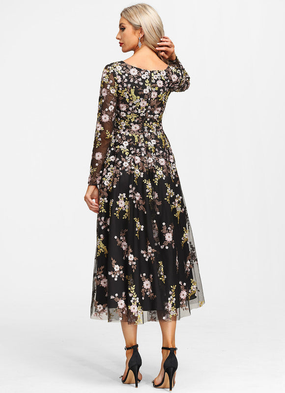Robe Midi Élegante Noir Floral - gallery 5