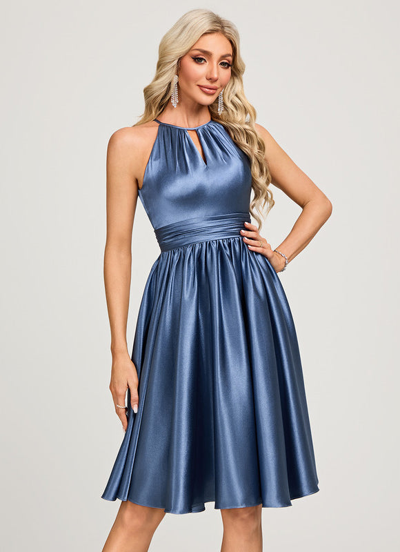 Robe Midi Satin Bleu - gallery 3