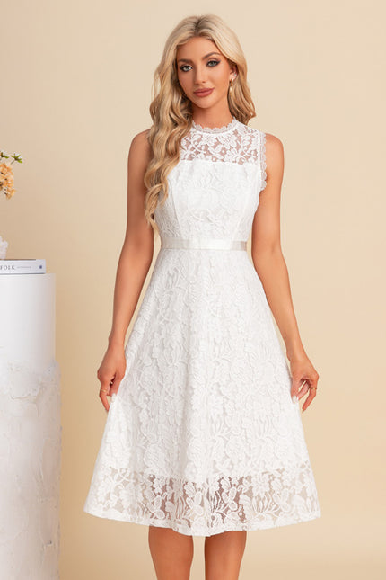 Robe Midi Blanche En Dentelle - gallery 5