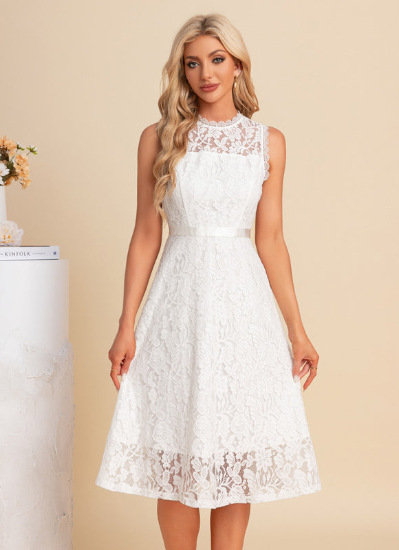 Robe Midi Blanche En Dentelle - gallery 5