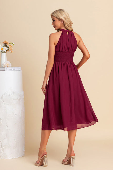 Robe Midi Trapèze Volants Bordeaux - gallery 1