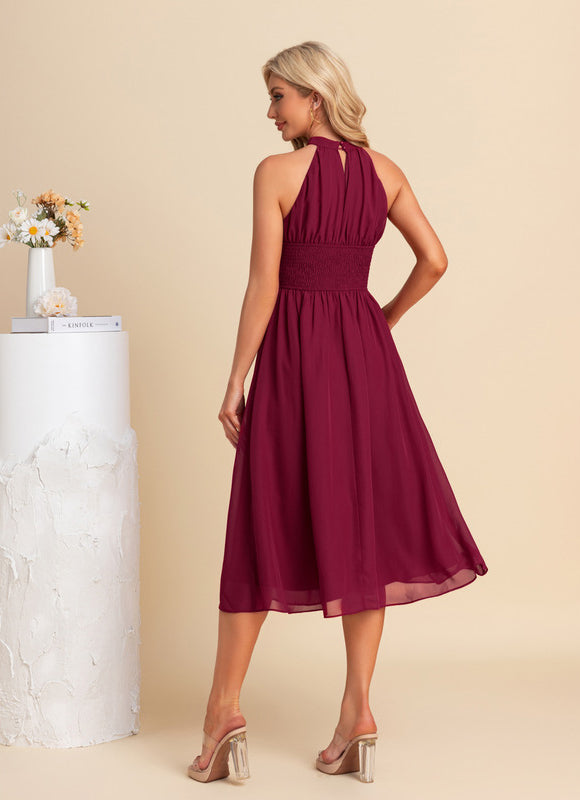 Robe Midi Trapèze Volants Bordeaux - gallery 1