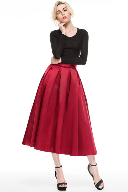 Robe Midi Satin Rouge - gallery 1