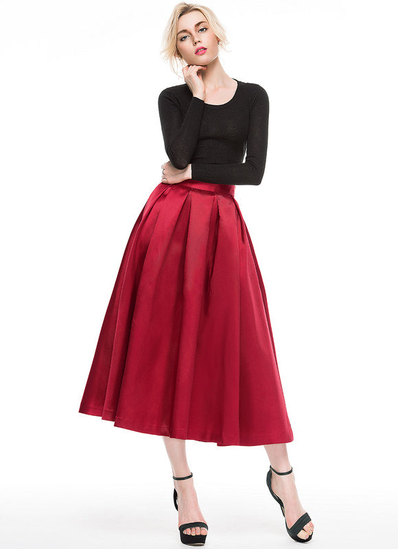 Robe Midi Satin Rouge - gallery 1