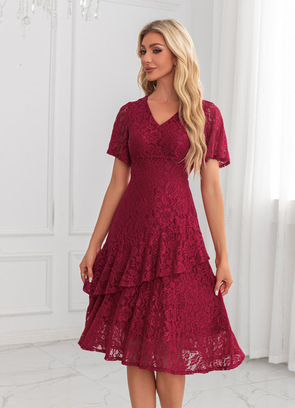 Robe Midi Dentelle Bordeaux - gallery 3