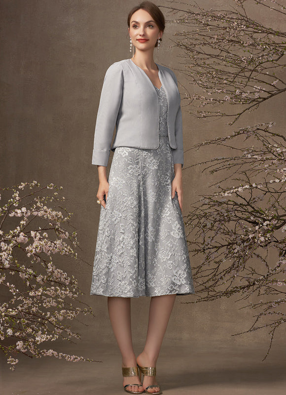 Robe Midi Dentelle Grise - gallery 2