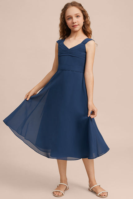 Robe Midi Col V Marine - gallery 1