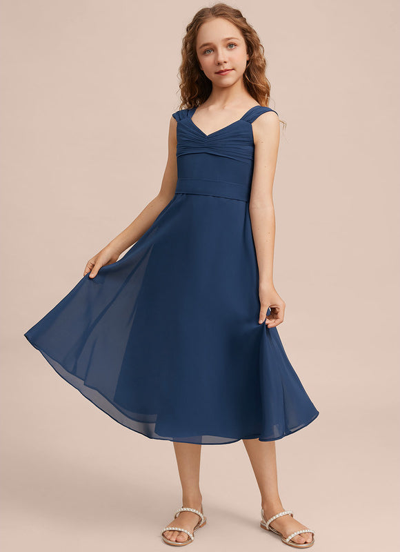 Robe Midi Col V Marine - gallery 1