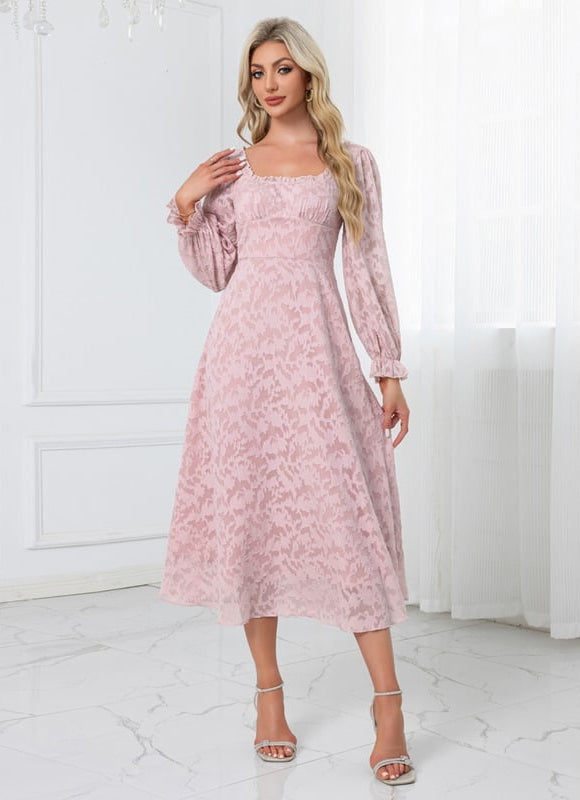 Robe Midi Rose À Motifs - gallery 6