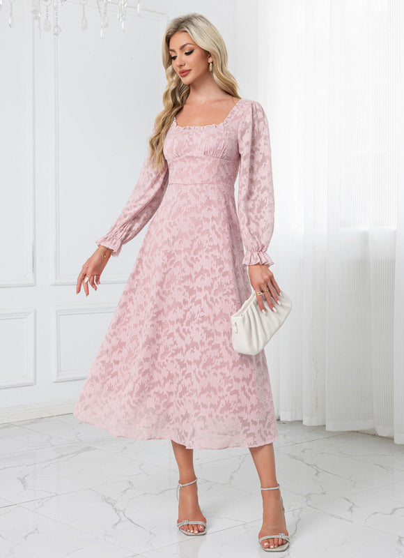 Robe Midi Rose À Motifs - gallery 1