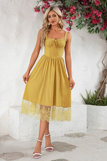 Robe Midi Midi Dentelle Jaune - gallery 3