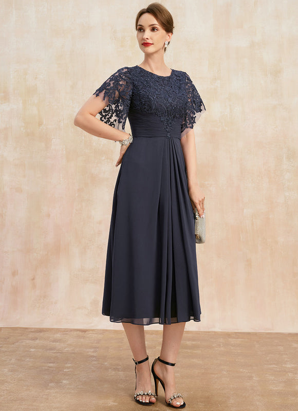 Robe Midi Mousseline Marine - gallery 3