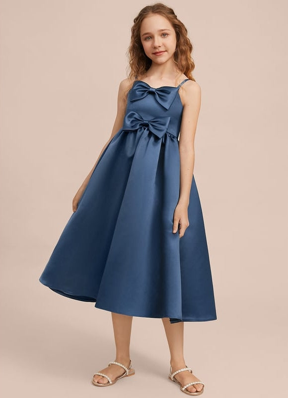 Robe Midi Satin Bleu Foncé - gallery 1