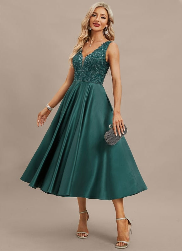 Robe Midi Émeraude Élégante